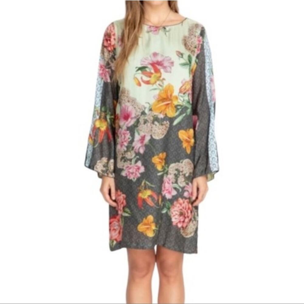 Johnny Was Silk Shift Dress Long Sleeve Floral - Picture 2 of 15